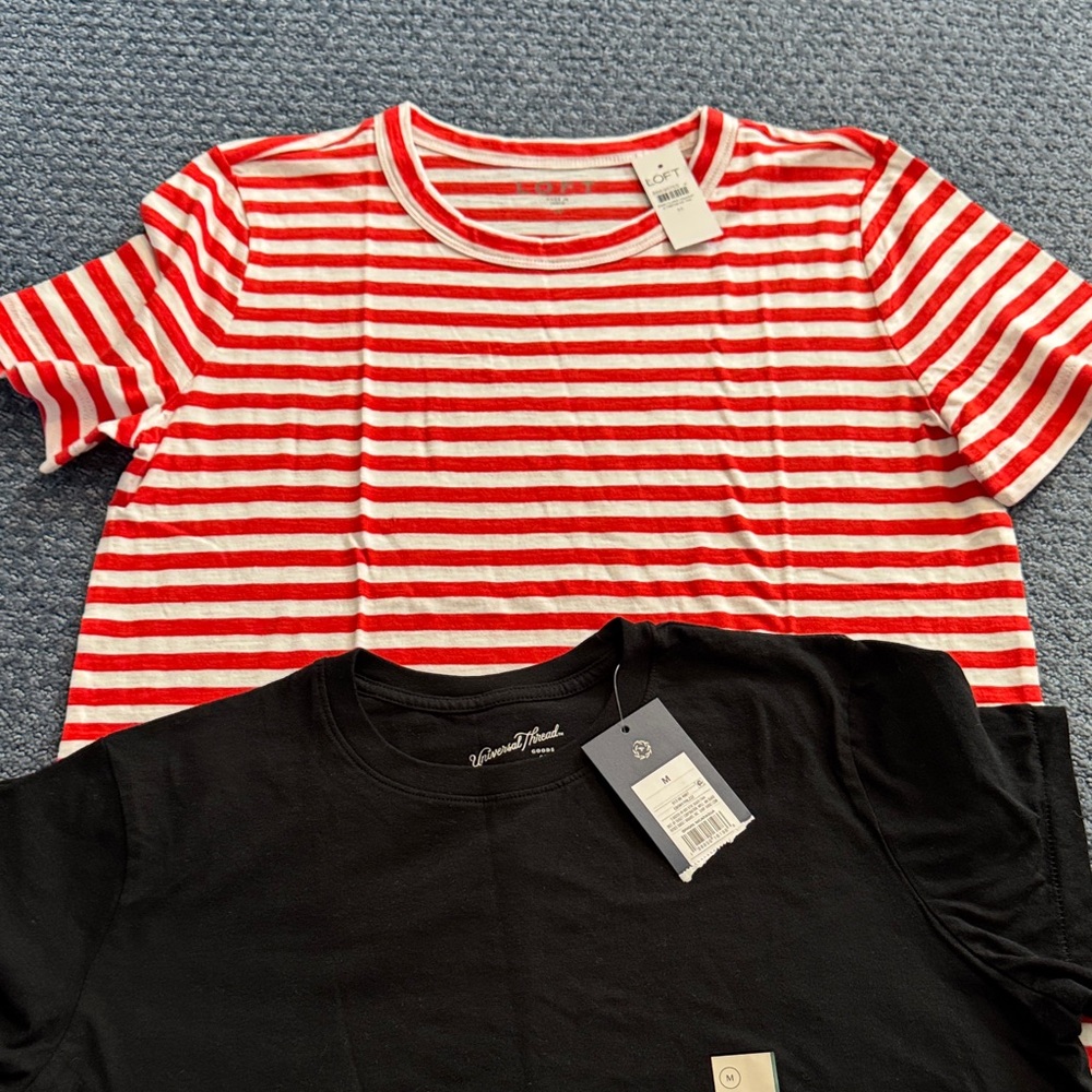 LOFT Red Striped and Black Tee Set